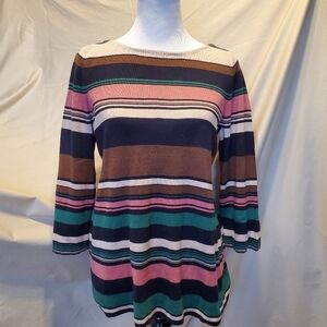 J. Jill Stripe Sabrina Neckline Sweater SZ SM